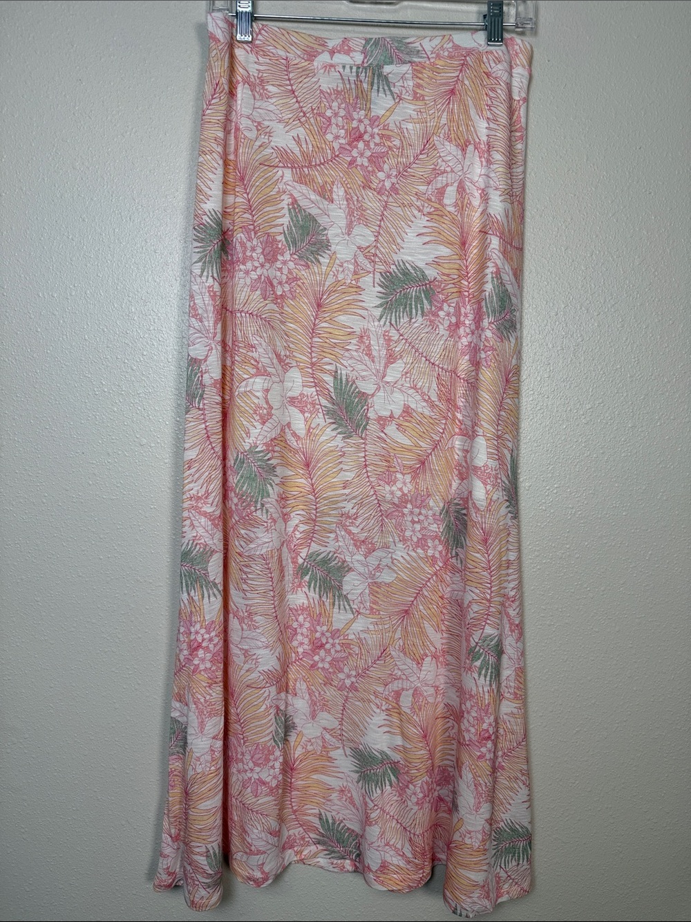 Tommy Bahama Maxi Skirt M Pink Tropical Floral Palm Print Rayon Lined Resort - Picture 5 of 13